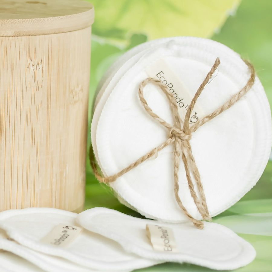 Reusable cotton pads in a bamboo jar
